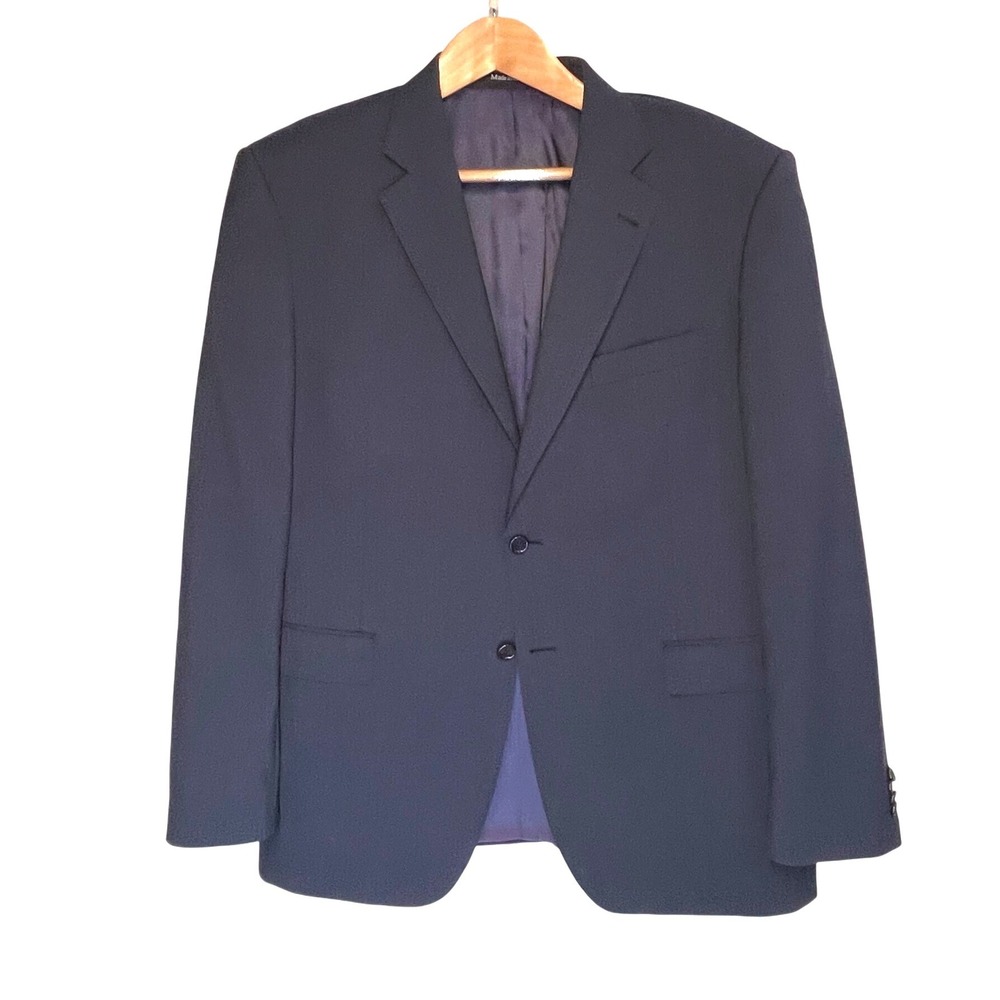 Linea Uomo Mens 48R Slim Fit Navy Blue 100% Wool Two Button Blazer Sport Coat